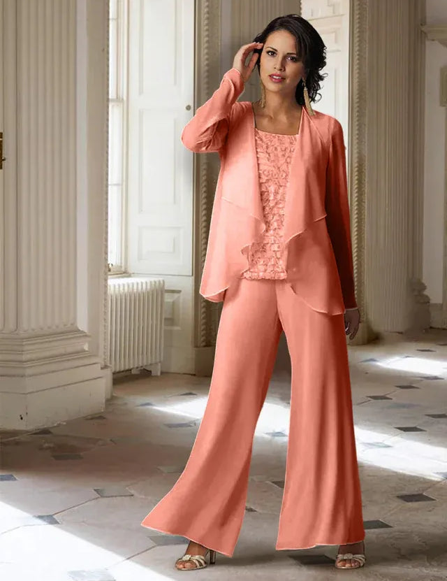 Chiffon Long Sleeves Mother of the Bride Pantsuits with Jacket