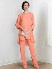Chiffon Long Sleeves Mother Of The Bride Pantsuits With Jacket