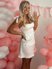 Satin A-Line Empire Straps Ruffle Short Homecoming Dress