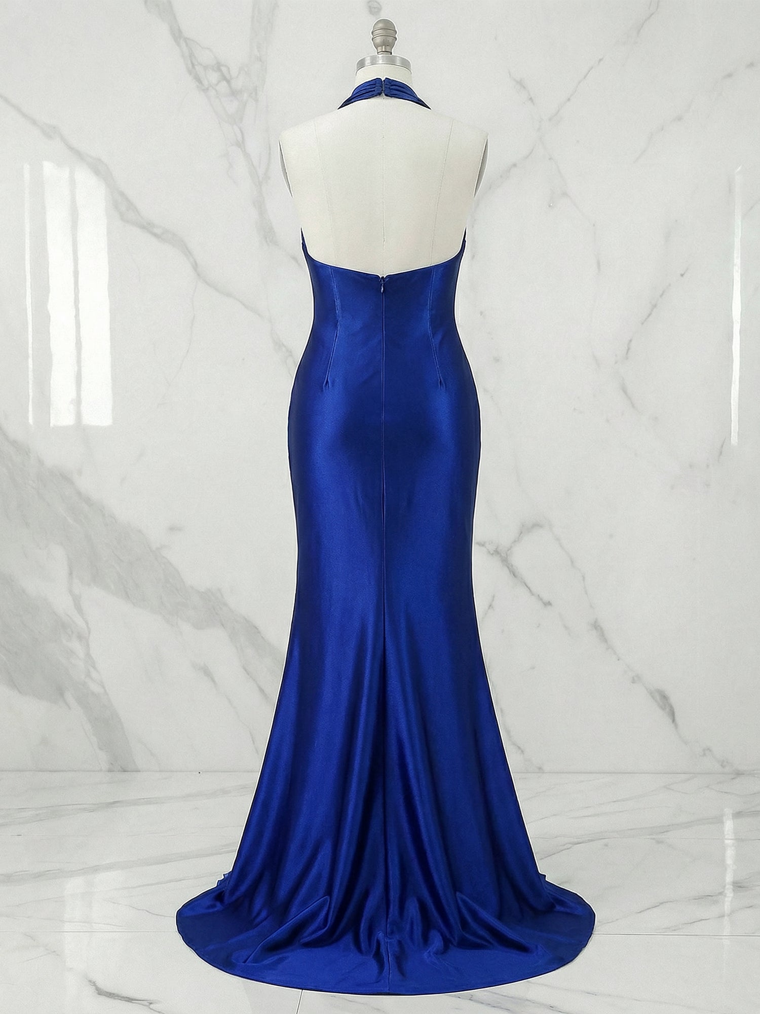Satin Halter Neck Ruched Maxi Dress Gown