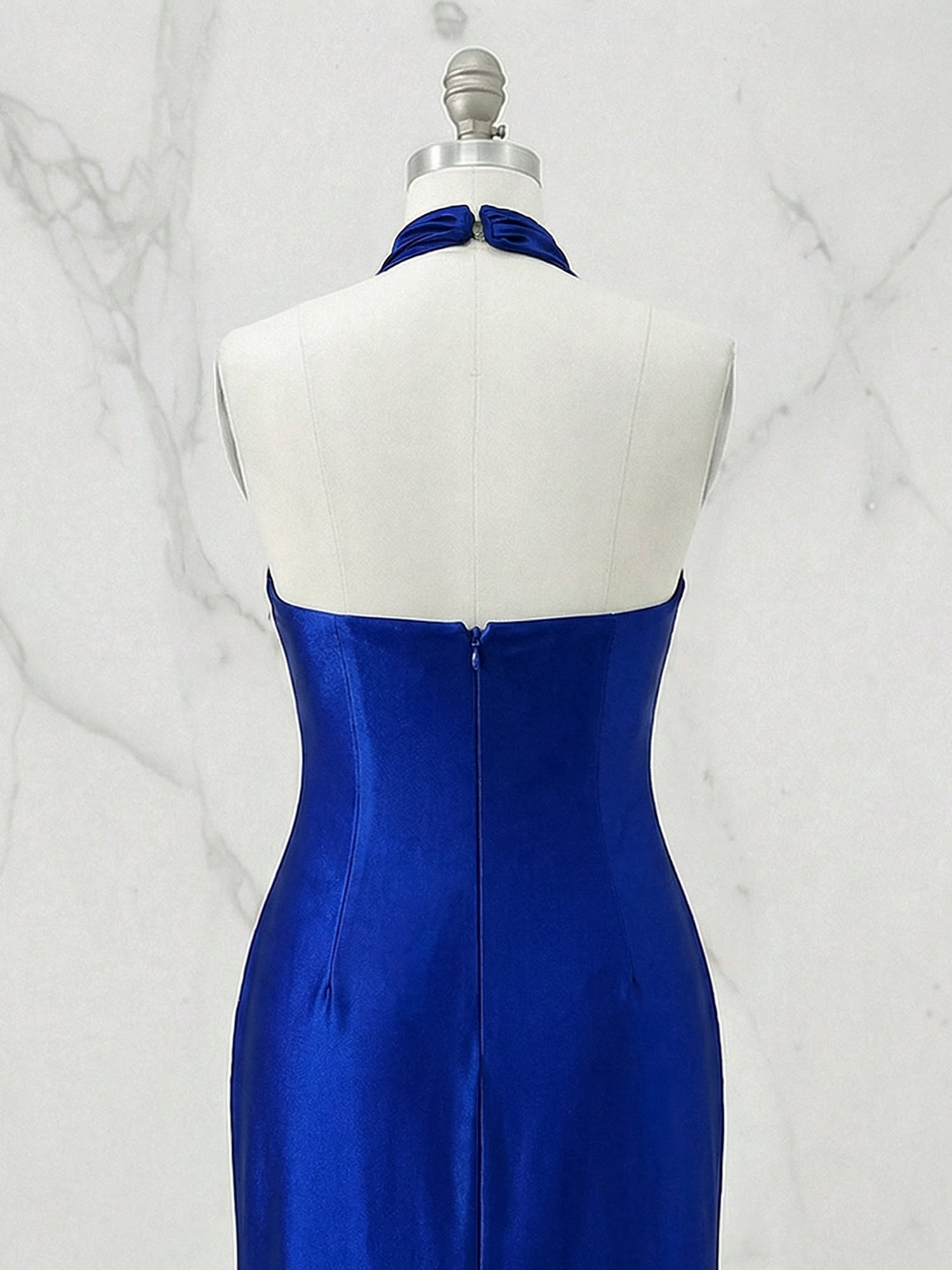 Satin Halter Neck Ruched Maxi Dress Gown