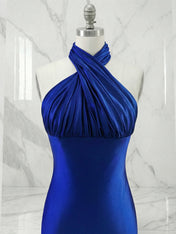 Satin Halter Neck Ruched Maxi Dress Gown