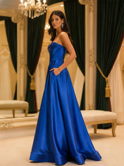 Satin Strapless Corset Bodice Prom Dress with High Slit