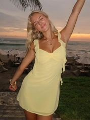 Satin V Neck Mini Homecoming Dress with Ruffles