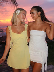 Satin V Neck Mini Homecoming Dress with Ruffles