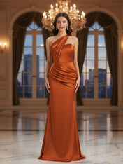 Satin One Shoulder Long Maxi Mermaid Bridesmaid Dress