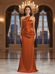 Satin One Shoulder Long Maxi Mermaid Bridesmaid Dress