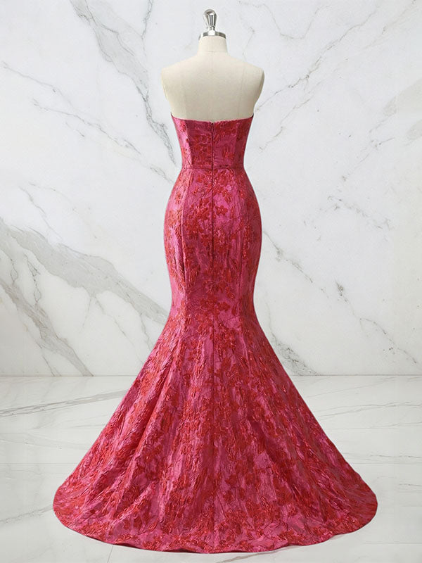 SculptedRedStraplessFloralBrocadeMermaidPromDress_3.jpg