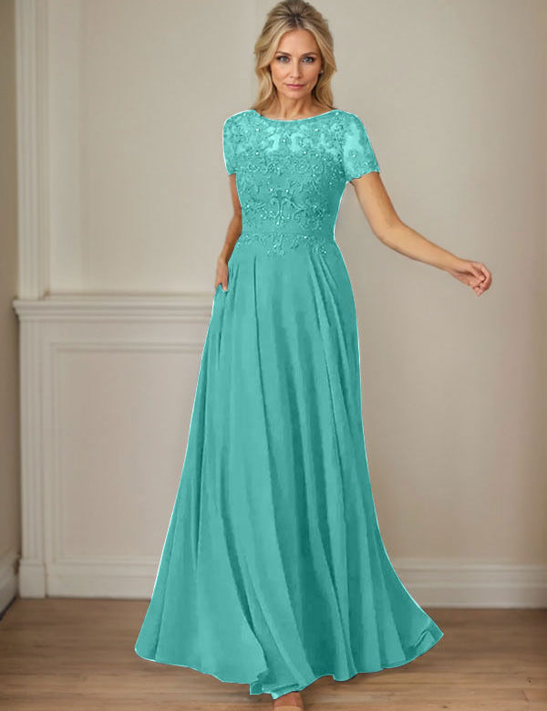 Dark Navy A-Line Boatneck Sequins Chiffon Dress