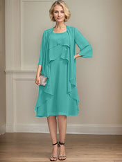 A-line Scoop Knee-Length Chiffon Mother of the Bride Dress With Beading