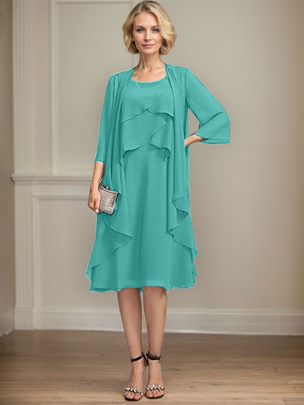 A-line Scoop Knee-Length Chiffon Mother of the Bride Dress With Beading