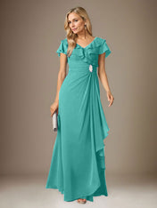 Stormy A-Line V-Neck Ruched Chiffon Dress