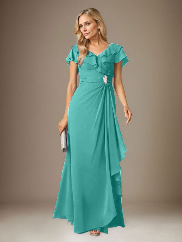 Stormy A-Line V-Neck Ruched Chiffon Dress