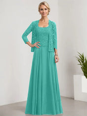 A-line Square Floor-Length Lace Chiffon Mother of the Bride Dress With Sequins