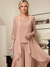 Separates Jumpsuit/Pantsuit Scoop Floor-Length Chiffon Mother of the Bride Dress