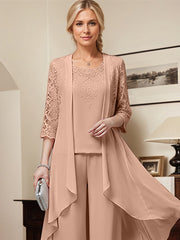 Separates Jumpsuit/Pantsuit Scoop Floor-Length Chiffon Mother of the Bride Dress