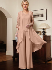 Separates Jumpsuit/Pantsuit Scoop Floor-Length Chiffon Mother of the Bride Dress