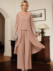 Separates Jumpsuit/Pantsuit Scoop Floor-Length Chiffon Mother of the Bride Dress with Appliques