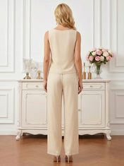 Sequin Patterned Round Neck Sleeveless Straight-Leg  Mother of the Bride Pant Set