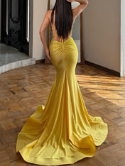Blue Sequin V Neck Long Mermaid Prom Dress