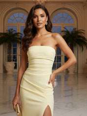 Sheath/Column Strapless Pleated Bridesmaid Dress with Slit