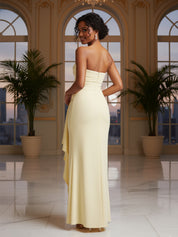 Sheath/Column Strapless Pleated Ruffle Bridesmaid Dresses with Slit