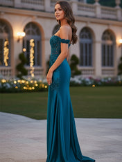 Sheath Off-the-Shoulder Appliques Lace Corset Prom Dress