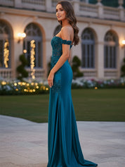 Sheath Off-the-Shoulder Appliques Lace Corset Prom Dress