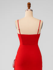 Sheath Spaghetti Straps Long Bridesmaid Dress with Lace Up Back