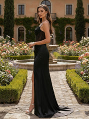 Sheath Spaghetti Straps Pleated Corset Long Prom Dress