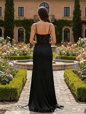 Sheath Spaghetti Straps Pleated Corset Long Prom Dress