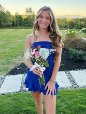 Sheath Strapless Short Homecoming Dress with Ruffles