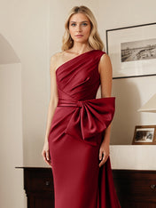 Sheath/Column One-Shoulder Satin Mother Of The Bride Dress With Bows