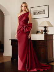 Sheath/Column One-Shoulder Satin Mother Of The Bride Dress With Bows