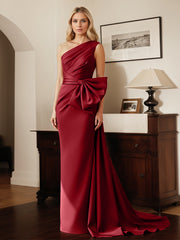Sheath/Column One-Shoulder Satin Mother Of The Bride Dress With Bows