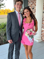 Sheath Square Neck Short Homecoming Dress with 3D Flowers