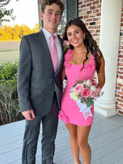 Sheath Square Neck Short Homecoming Dress with 3D Flowers
