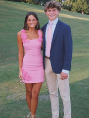 Sheath Square Neck Short Homecoming Dress with 3D Flowers