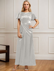 A-line Scoop Ankle-Length Stretch Satin Mother of the Bride Dress With Pleated Beading