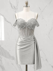 Sweetheart Sheer Corset Mini Dress with Cascading Side Drape Homecoming Dresses