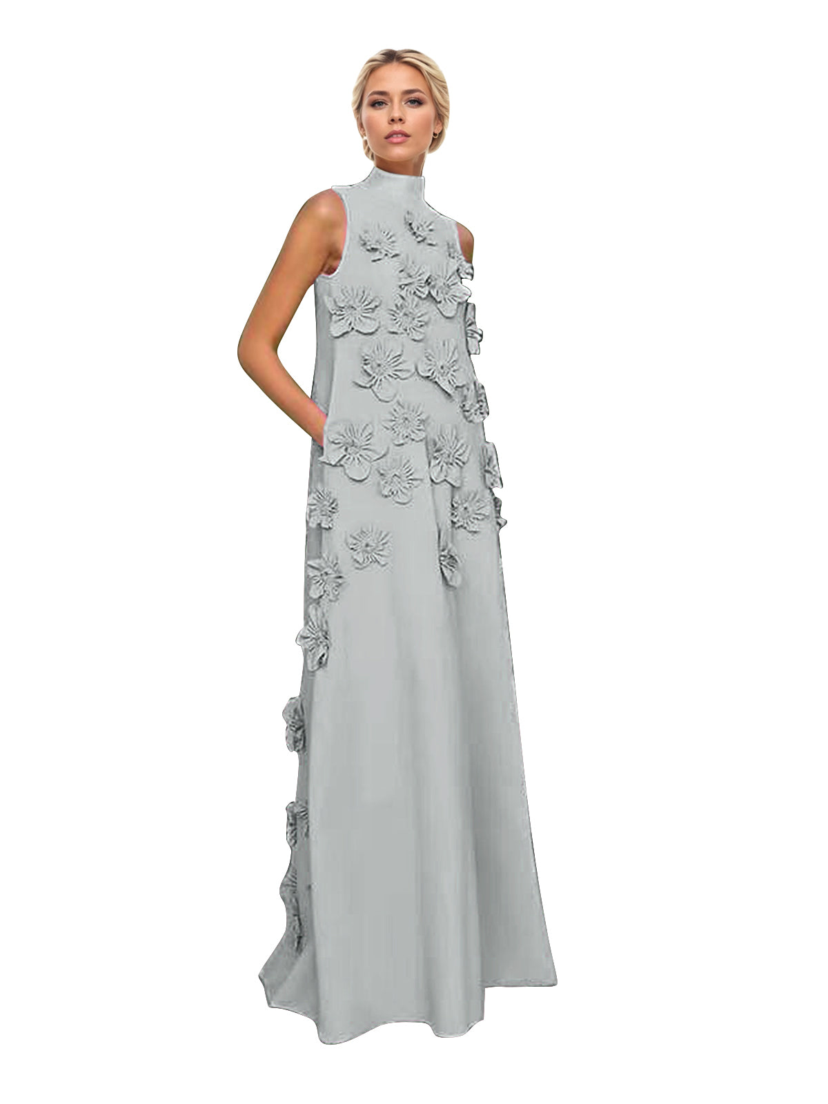 Onions Purple Rose Flower Maxi Dress