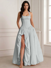 Glamorous Blush Pink Halter Corset Evening Paty Dress Gown