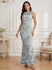 Romantic Pink Sleeveless 3D Floral Mermaid Gown