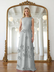 Lavender Boat Neck Formal Gown with Cascading 3D Flowers