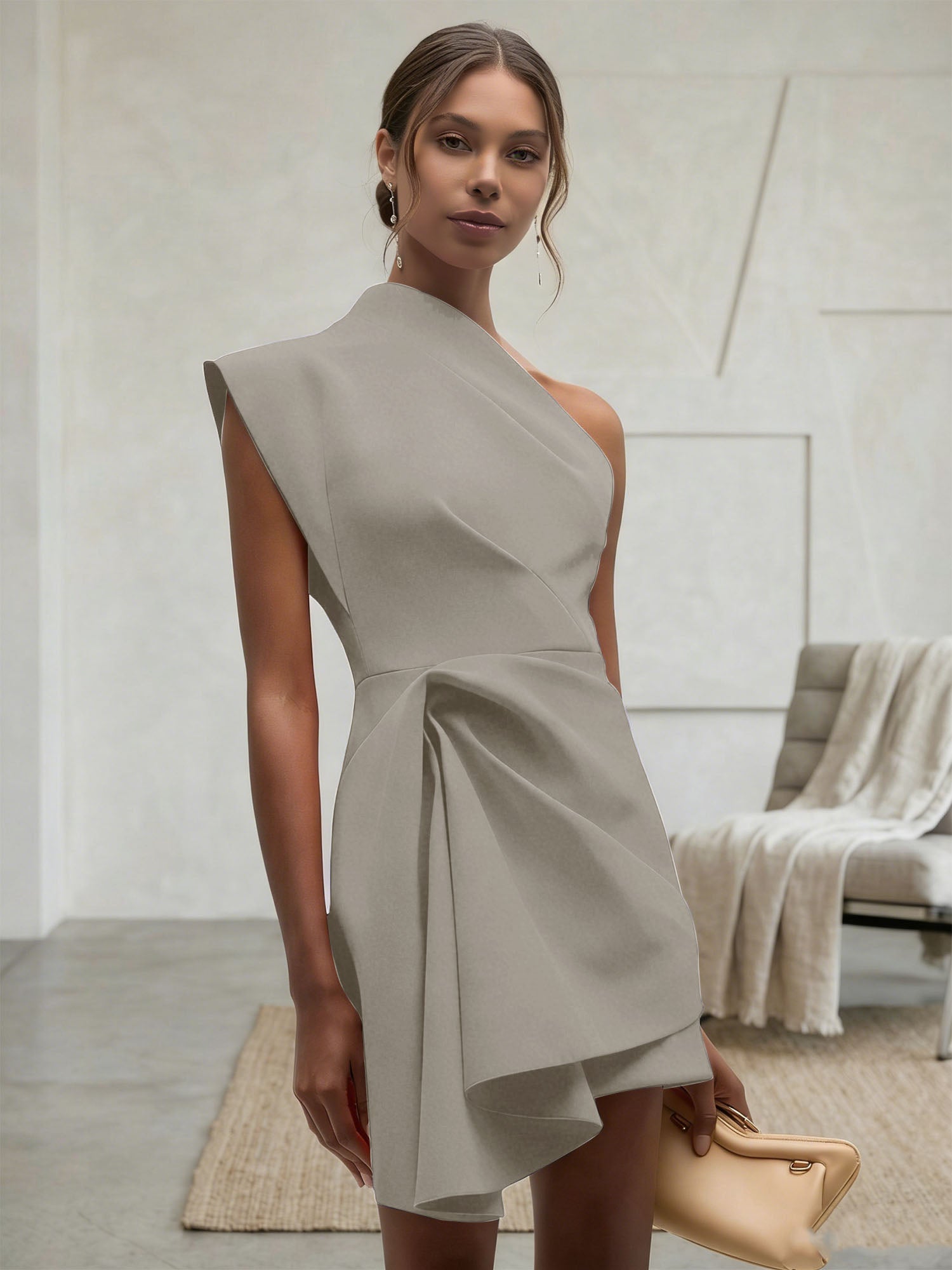 Purplish blue Ruched One Shoulder Sleeveless A-line Mini Homecoming Dress