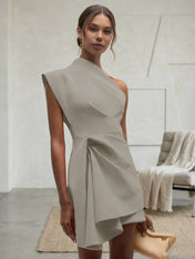 Purplish blue Ruched One Shoulder Sleeveless A-line Mini Homecoming Dress