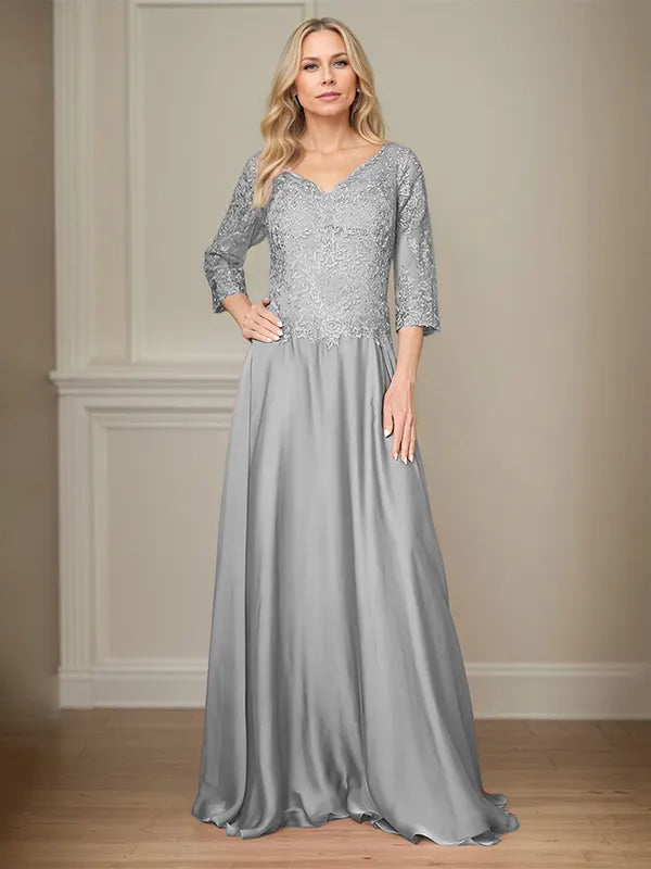 4 Sleeves Floor-Length Mother Of The Bride Dress With Appliques
