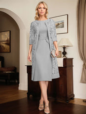 Sheath/Column Scoop Knee-Length Chiffon Mother of the Bride Dress With Pleated Sequins