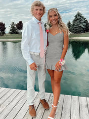 Cute Sheath Satin Short Homecoming Dress with Ruffles