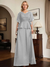 A-line V-Neck Floor-Length Chiffon Mother of the Bride Dress With Pleated Beading